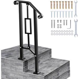 Black Outdoor Handrails - Heavy Duty Double Post Railing Fits 1-2 Steps with Installation Kit - Matt Iron for Concrete Porch