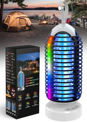 Bug Zapper Outdoor with Marquee Light, Cordless Mosquito Zapper, 4000mAh Rechargeable Electric Bug Zapper Indoor, Auto On/Off Waterproof Mosquito Trap Fly Zapper for Patio Backyard Kitchen Camping