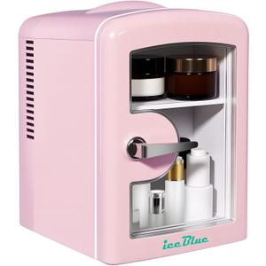 Iceblue Mini Fridge, Skincare Fridge with Viewing Window, 4 Liter /6 Cans Compact Mini Makeup Fridge for Beauty & Beverages, Tiny Fridge for Desk, Bedroom, Car, Office, Dorm, Gift - Pink