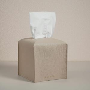 OLETHA Square Tissue Box Cover - Aesthetic Desk Decor for Room, Home & Office - Tissues Cube Boxes Holder - Light Taupe