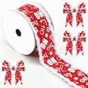 2.5 Inches x 10 Yards Christmas Wired Ribbon - Red and White Striped With Santa Snowflake for Tree, Craft, Gift Wrapping, Garland, Wreath, Gift Baskets - Ho Ho Faux Fur Trimmed