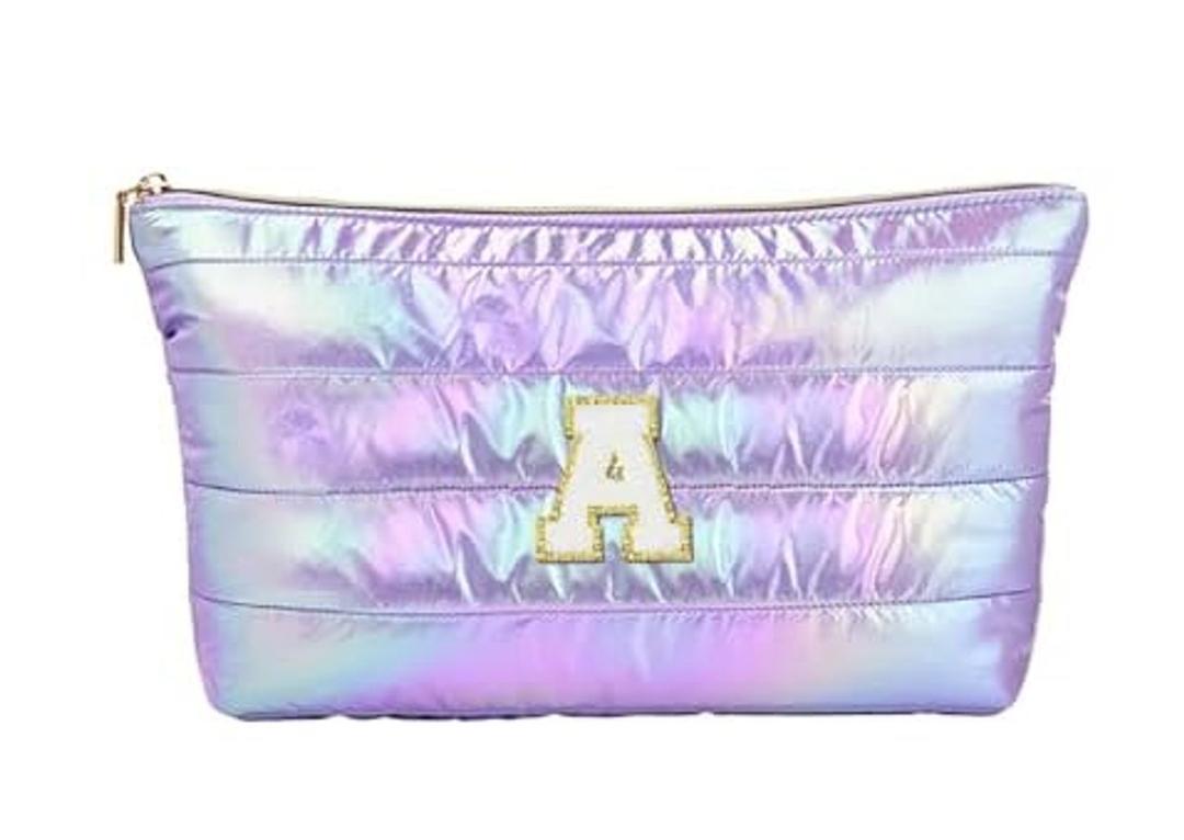 Pack of 3 Hiroyuki Iridescent Quilted Makeup Bag (A, purple)