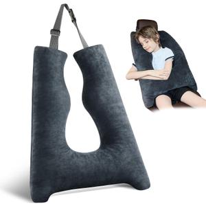 Car Pillow for Kids Travel Pillow with Adjustable Strap, Kids Floor Pillows Cushions for Adults and Children to Support Head and Body Road Trip Essentials (Dark Grey)