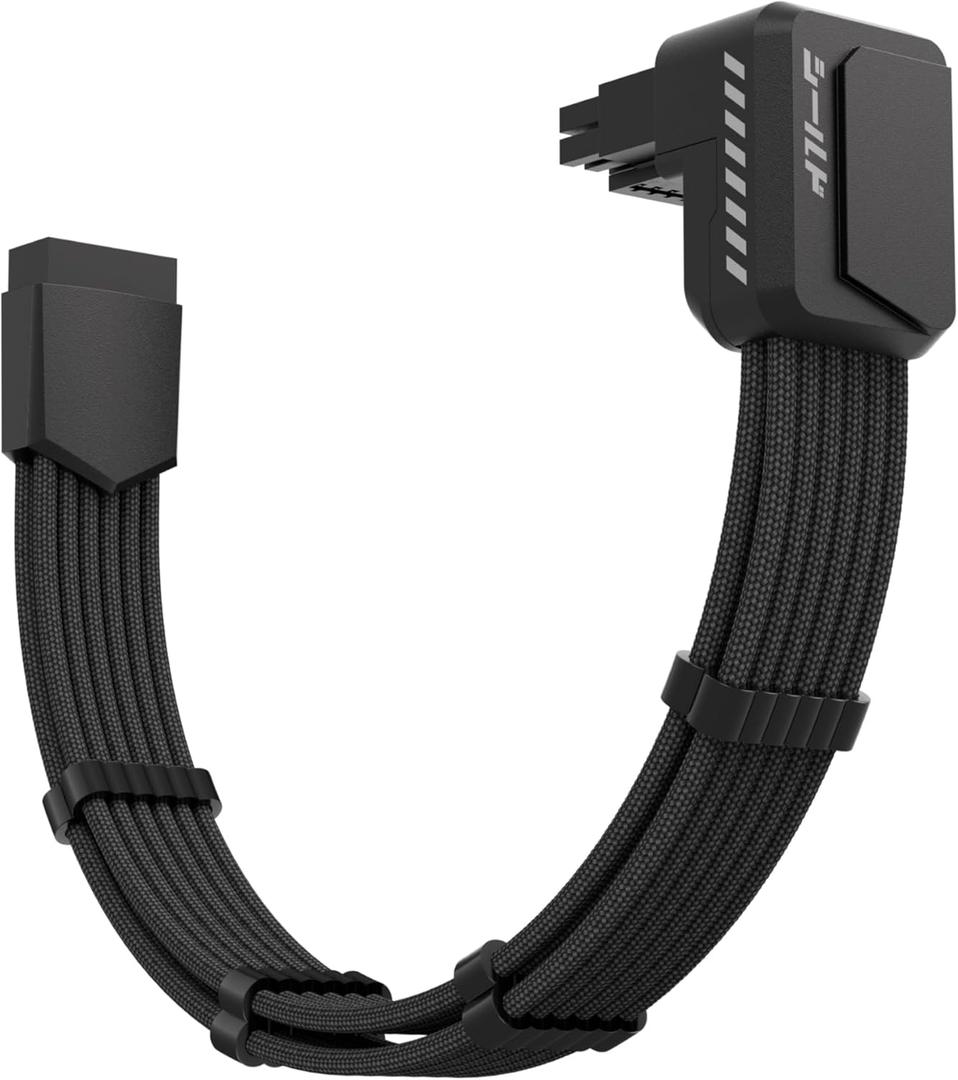 EZDIY-FAB Shield PCIE 5.1 GPU Extension Cable with 90 Degree 12V-2x6 Angle Adapter,16pin (12+4) 12VHPWR PCIe 5.1 PSU Cable Extension for RTX 40/50 Series with Combs-Standard Type-Black