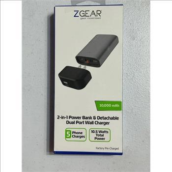 Zgear 2 In 1 Power Bank Detachable Dual Port Wall Charger 10,000mAh