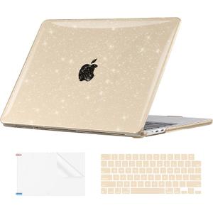 EooCoo Case Compatible with MacBook Air 15 inch M4 2025 2024 2023 Release A3241 M3 A3114 M2 A2941, Glitter Plastic Hard Shell Case + Keyboard Skin + Screen Protector, Sparkly Starlight Clear