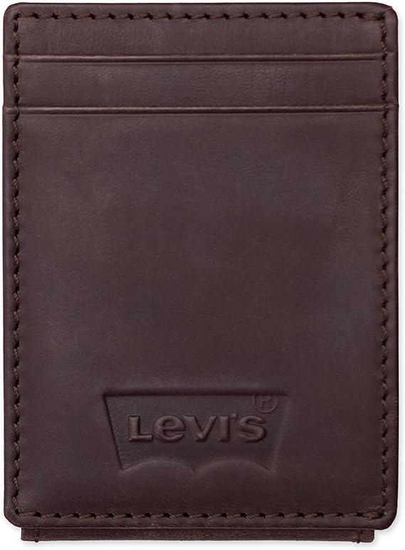 Levi's Men's RFID Embossed Logo Magnetic Front Pocket Wallet, Brown, Brown, RFID Embossed Logo Magnetic Front Pocket Wallet