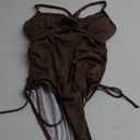 Aleumdr Women's Ribbed One Piece Swimsuit Tummy Control High Cut Bathing Suit Sexy V Neck Criss Cross Monikini (Large, Brown)