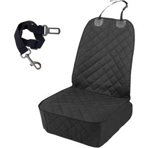 Dog Car Seat Cover, Waterproof & Scratch Proof Car Seat Protector with Side Flaps, Nonslip Front Car Seat Covers with Safety Belt, Universal Dog Mat for Cars, SUVs, Trucks (Black)