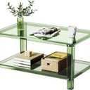 Acrylic Coffee Table with Storage Shelf,Rectangle Living Room 2-Tier Center Table for Small Spaces (Rectangle, Green, Nomal)