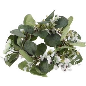 Zerodeko Harvest Eucalyptus Pillar Candle Wreath with Faux Leaves and Berries Decorative Candle Garland Ring for Wedding Holiday Parties Home Centerpieces Rustic Nordic Style Table Decor