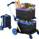 Collapsible Shopping Cart with Wheels, Foldable Platform Hand Truck (Blue)