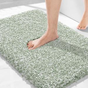 Yimobra Light Green and White Bath Rugs for Bathroom 32x20, Ultra Soft and Water Absorbent Bath Mats, Non Slip Plush Shower Rugs, Microfiber Thick Matts for Bathroom Floor/Tub, Machine Washable