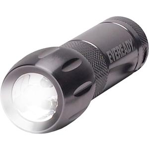 Eveready Compact LED Metal Flashlight Water Resistant, Includes 3 Super Heavy Duty AAA Batteries, 21 Lumens, Black