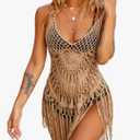 Ekouaer Beach Swimsuit Cover Up Women Crochet Bikini Coverups Summer Pool Swimwear Tassel Dress L