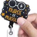 Funny Nurse Retractable Badge Reel, Nurse of Black Glitter Badge Reel with Alligator Clip, Acrylic Medical Badge, Funny ID Card Badge Holder Gift for RN CNA Nursing Doctor Student Assistant