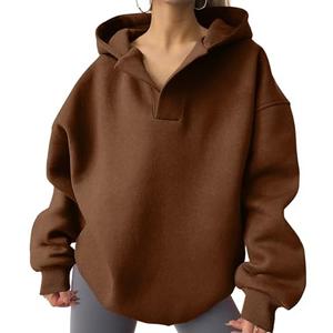 Ammiko Womens Oversized V Neck Hoodies Pullover Sweatshirts Y2k Fall Clothes Winter Fashion Outfits 2025 Dark Brown, Large