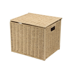 Large Seagrass File Storage Box Organizers, 14.4 x 11.8 x 11.4 Inch Paper Rope Storage Box, Seagrass Wicker File Box Organizer Hanging Filing Basket with Lid Decorative File Baskets