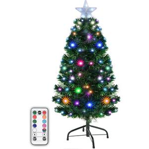 Holiday Essence Prelit Artificial Christmas Tree, 4 Foot Pine Xmas Tree with Multi Function Changing LED Multi Colored Lights and Star Tree with Remote, 120 Full Tips, Metal Stand