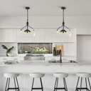 3-Lights Modern Pendant Lights Kitchen Island, Matte Black Hanging Light Fixtures with 15.8" Clear Glass Shade, Industrial Hanging Chandelier for Kitchen Entryway Bedroom Foyer