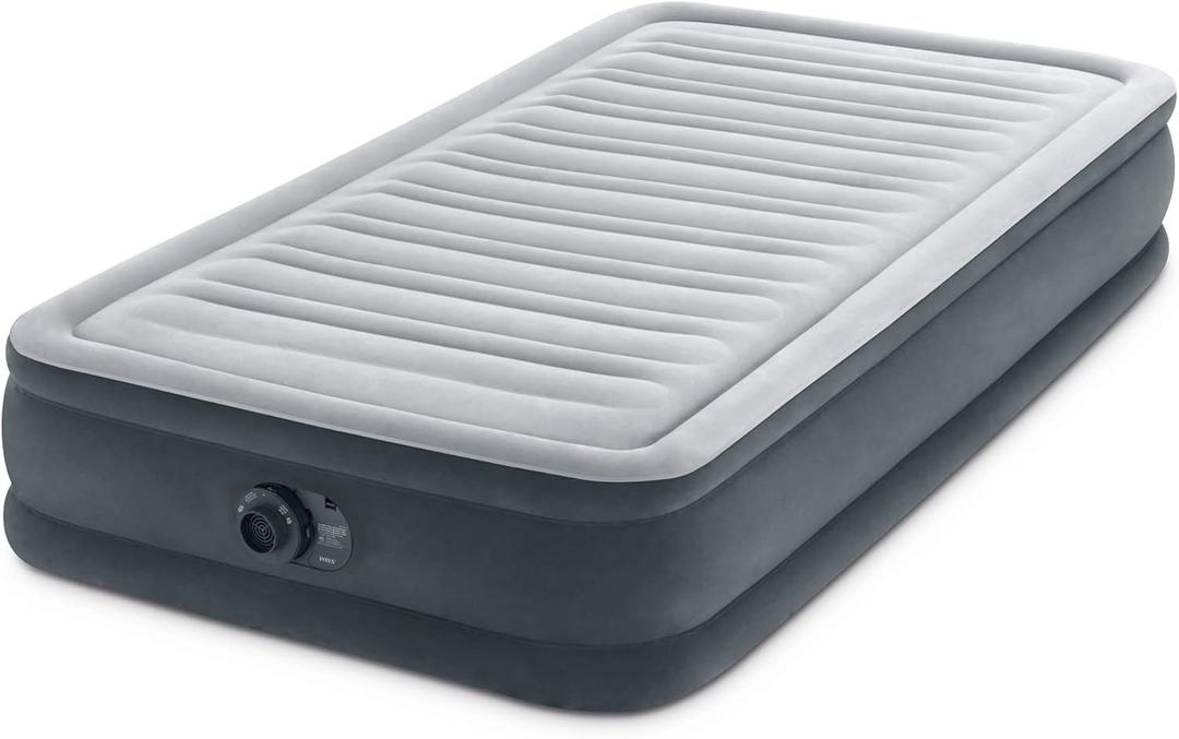 Intex 67765ED Dura-Beam Deluxe Comfort-Plush Mid-Rise Air Mattress : Fiber-Tech – Twin Size – Built-in Electric Pump – 13in Bed Height – 300lb Weight Capacity