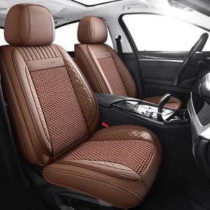 Chezope Full Set Leather Car Seat Covers-Waterproof Durable Automotive Protection Seat Covers Universal Fit for Most Cars, SUVs, Sedans & Trucks (Brown)