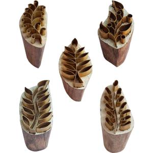 Royal Kraft Leaf Brass Wooden Stamps (Set of 5) for Block Printing on Clay, Pottery, Fabric BHtag0070