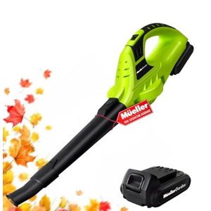 Mueller UltraStorm Cordless Leaf Blower, 20 V Powerful Motor, Electric Leaf Blower for Lawn Care, Battery Powered Leaf Blower Lightweight for Snow Blowing (Battery & Charger Included) Green