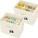 Fabric Shoe Storage Bins for Men Size 14, Shoe Organizer for Closet with Clear Cover and Adjustable Dividers, 6-Slot Shoe Storage Box Fits Up to 6 Pairs, 2Pack, Beige