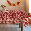 Arquiel Red Vintage Tablecloth Waterproof, Floral Table Cloth Rectangle Stain Resistant, Washable Table Cover for Christmas Kitchen Dining Party Decoration (55×70 inch)