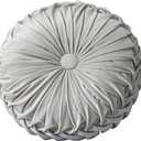 HLOVME Round Velvet Pillow for Couch Small Handmade Decorative Throw Pillow for Bed Bedroom 13.7 Light Grey