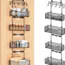 Over The Door Organizer, Adjustable Hanging Door Organizer Storage with 4-Tier Metal Large Capacity Baskets and 10 Hooks, Over The Door Pantry Organizer for Bathroom, Bedroom, Kitchen, Office