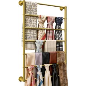 Wall Mounted Scarf Rack, Gold Silk Scarves Hijab Hanger Organizer Metal Racks Wrapping Tissue Paper Ribbon Holder Towels Storage Display for Flower Shop Retail Store (Gold, 7T-23.635.4IN)