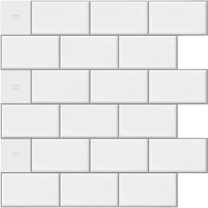LONGKING 10-Sheet Peel and Stick Tile for Kitchen Backsplash, 12in x 12in Bright White Subway Tile with Grey Grout