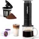 Ranbomer French Press Coffee Maker, 2-in-1 Single Serve K Cup Compatible, Portable Coffee Machine for Ground Coffee, Black, 10 Oz Capacity, for Camping, Travel