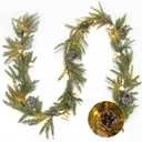 RECUTMS 6.5Ft Christmas Decorations with Lights Artificial Wreath White Berries and White Pinecones Xmas Decorations for Home Wall Decor Berries