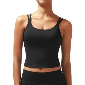 RUNNING GIRL Yoga Tank Tops for Women Built in Shelf Bra B/C Cups Strappy Back Activewear Workout Compression Tops (L)