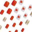 Fall Press on Nails Short Square Fake Nails with Glue Glitter Maple Leaf Acrylic Nails Supply Full Cover Gold Glossy Autumn Leaf False Nails for Women Girls DIY Thanksgiving Nail Decoration