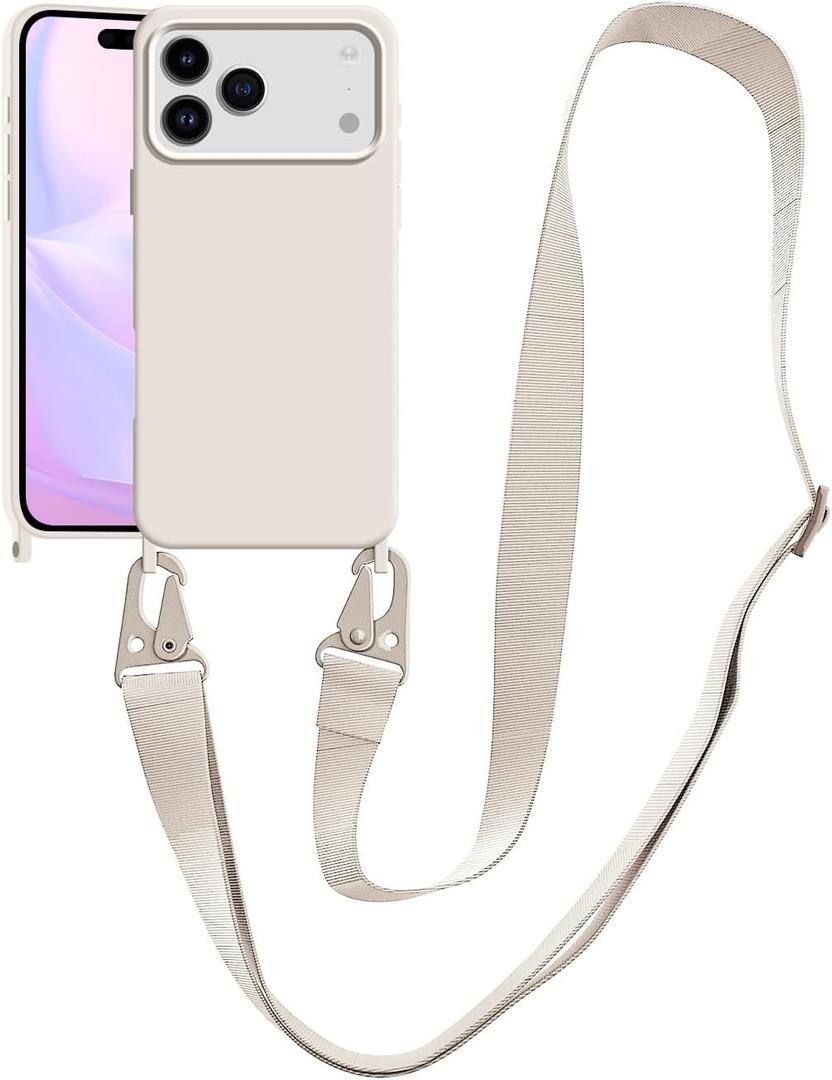 Compatible with iPhone 17 Pro Case with Lanyard Crossbody iPhone Case with Strap Adjustable Shockproof Drop Protection Silicone Phone Cover for iPhone 17 Pro 6.3 inch Stone