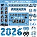 Graduation Decorations Class of 2026 Set - Sky Blue Themed Congrats Grad Banner & Backdrop, Hanging Swirls, Porch Sign, Balloons, Foil Number 2026 for High School & College Celebrations