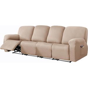 vctops Diamond Recliner Sofa Covers 10-Pieces Stretch Large RV Couch Covers for 4 Seats Reclining Slipcovers Soft Solid Furniture Protector (Camel,4 Seat)