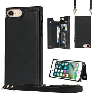 Wallet Case for iPhone SE 2020 Case with Credit Card Holder Crossbody Bag Phone Purse Shoulder Strap Magnetic Leather Case Cover [RFID Blocking][Kickstand][Black]