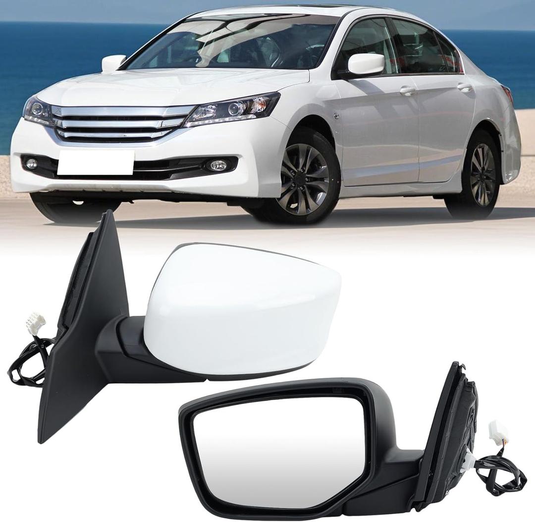 Left Driver Side Mirror Compatible with Honda Accord Sedan/Coupe 2013 2014 2015 2016 2017 Power Glass Manual Folding Non-Heated Door View Mirrors Replace #76258T2FA11 3 Pins Paintable (White)