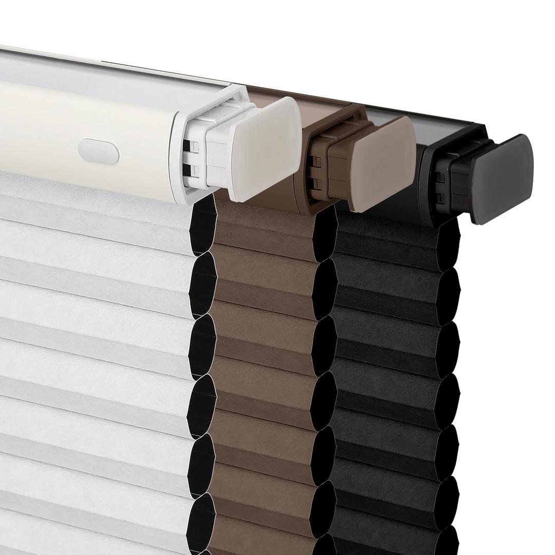Joydeco No Drill Cordless Blackout Cellular Shades, 33" W x 64" H, Brown