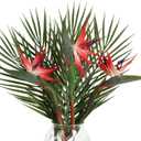 Bird of Paradise Artificial Plant Combo Palm Leaves,Faux Bird of Paradise Plant with Artificial Palm Leaves for Wedding Garden Office Home Indoor and Outdoor Decor(Red)
