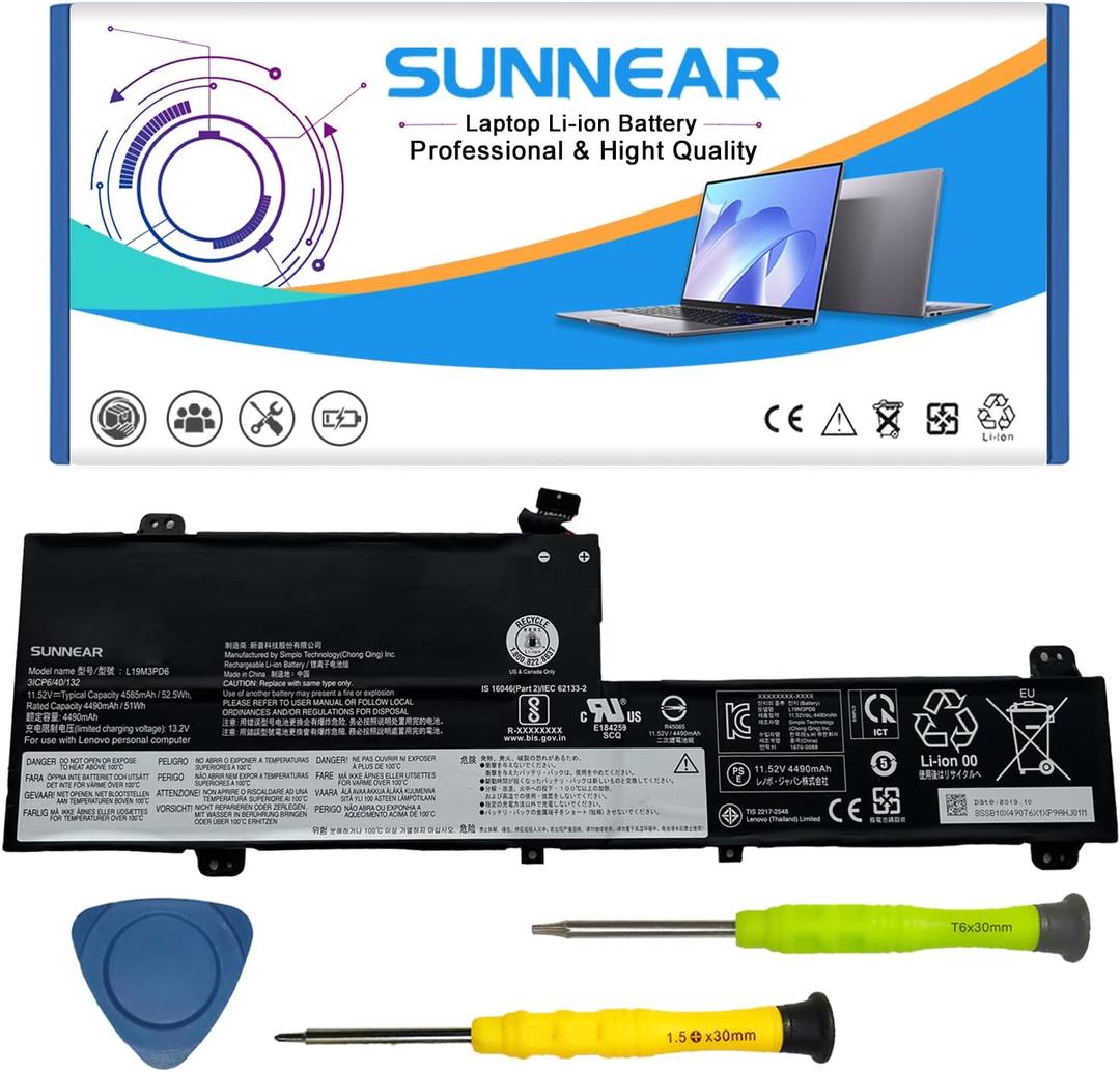 L19M3PD6 Laptop Battery Replacement for Lenovo Flex 5-14ARE05 5-15IIL05 5-14IIL05 82DF 81X2 Series L19L3PD6 5B10X49072 L19D3PD6 5B10X49075 5B10X49077 L19C3PD6 5B10X49073 11.52V 56Wh 4915mAh
