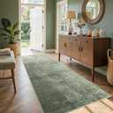 2x6 Ft Washable Runner Rug, Non-Slip Low Pile Hallway Kitchen Area Rug, Soft Long Entryway Floor Mat Abstract Pattern Carpet for Bedside & High-Traffic Areas (Green)