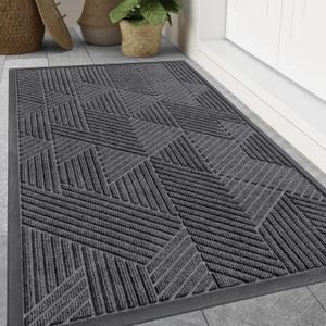 Smiry Front Door Mat Outside Entrance, Heavy Duty Sturdy Natural Rubber Doormat, Trap Dirt and Moisture, Easy Clean Low Profile Mats for Indoor Outdoor Entry, Irregular Triangle (47x32, Light Grey)
