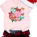 Christmas Shirts Women Magic Kingdom Christmas Shirt Merry Christmas Tshirt Holiday Graphic Short Sleeve Tops (XX-Large, Pink-lv)
