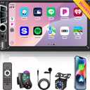 Wireless Apple Carplay 7 inch Double Din Car Stereo,IPS Touchscreen,Bluetooth 5.2,FM Car Radio,Bakcup Camera,Subwoofer Ports, Audio Receiver,Android Auto,Type-C/USB Fast Charging,GPS Navigation